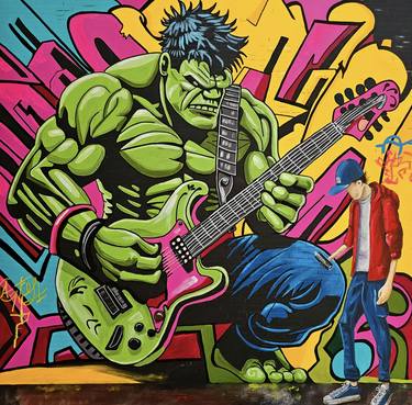Hulk mural by a graffiti artist. Hulk painting. thumb
