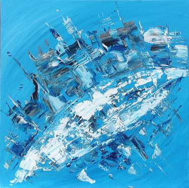 Abstract Blue Painting 50x50 cm "Dream in the Blue City" I thumb