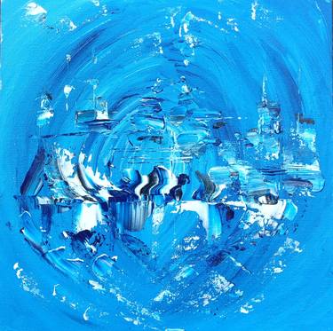 Small Abstract Blue Painting "Dream in the Blue City" III thumb