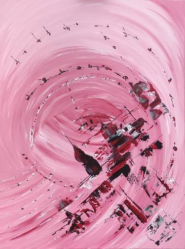 Large Abstract Pink Painting 80x100 cm "Moring" I thumb