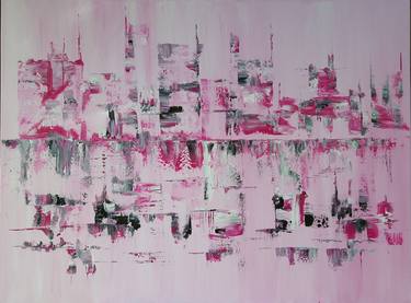 Large Abstract Pink Painting, 76x101x2 cm "Pink City" N1 thumb