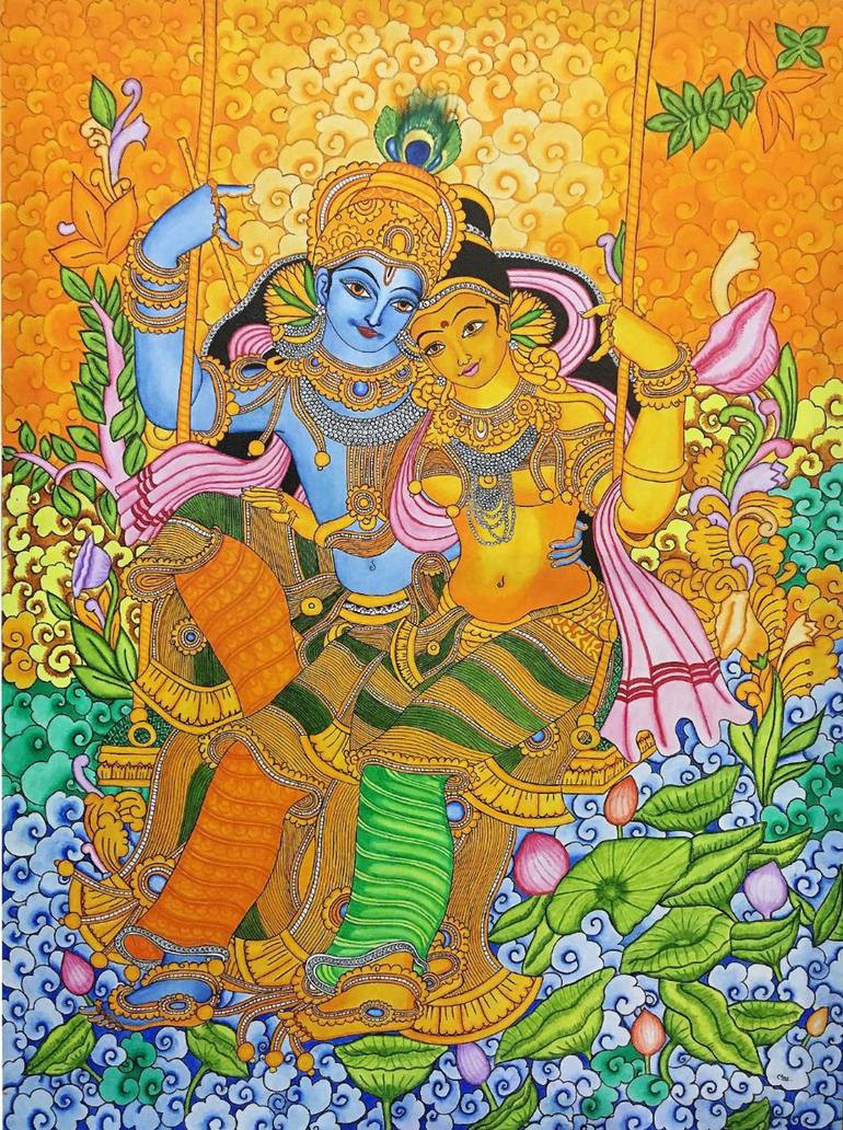 Divine Love - Radha Krishna - Kerala Mural Painting Painting by ...