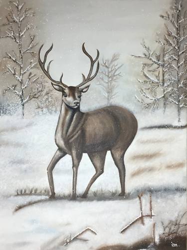 The Majestic Stag in Snow thumb