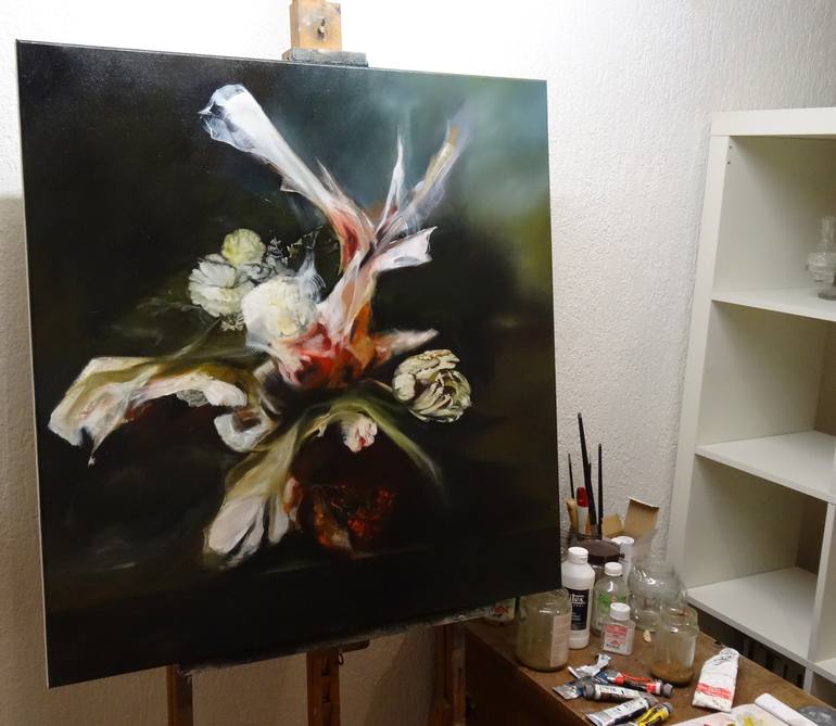 Original Abstract Floral Painting by Jacco Hinke