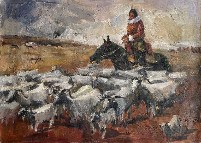 Sheepherder Painting by Qiling Duan | Saatchi Art