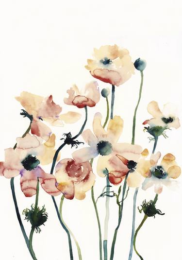 Original Expressionism Floral Drawings by Flavia Cuddemi
