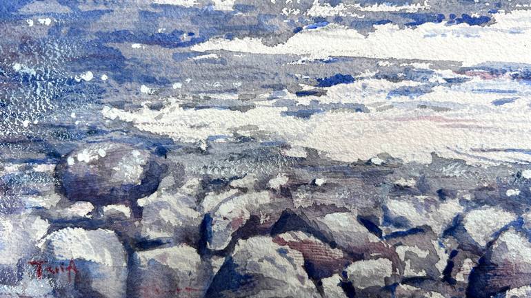 Original Abstract Expressionism Beach Painting by Tania Aleksandrova