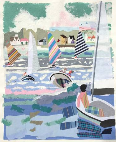 Print of Abstract Sailboat Collage by Margery Gosnell Qua