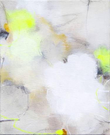 Neon Yellow Abstract Painting,The search for the soul,White Grey thumb