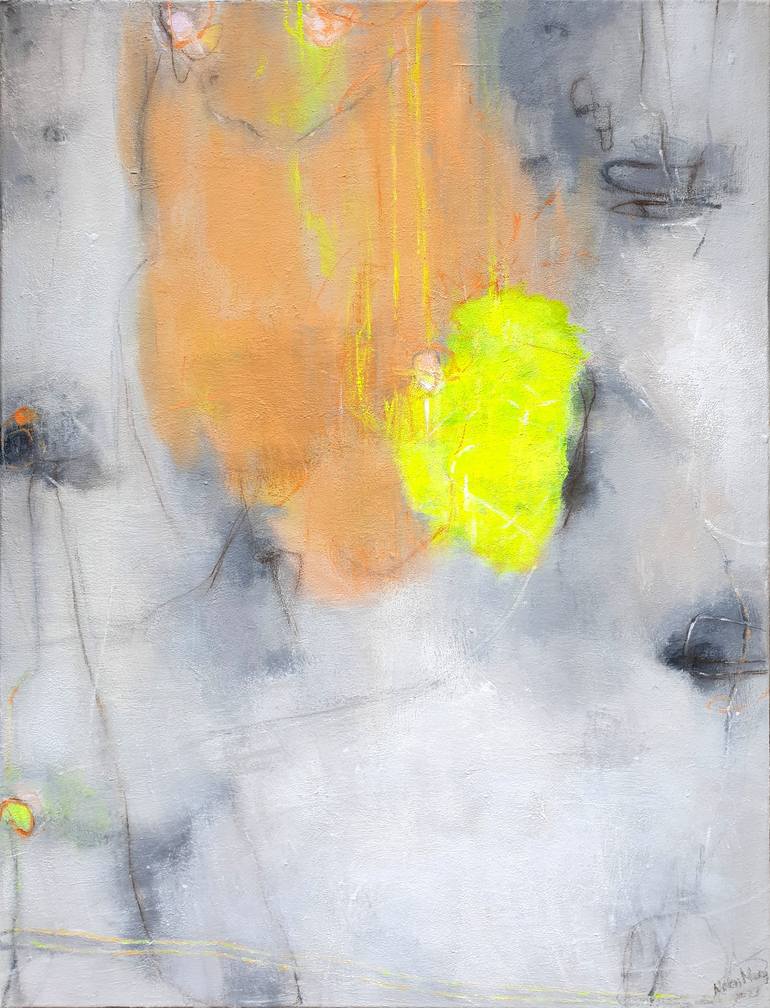 Grey Orange Abstract Painting Spiritual Verses Neon Yellow