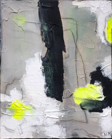 A way in a wonderful dream, Grey White Abstract Painting, Neon thumb