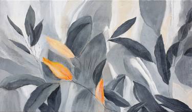 Grey Orange Abstract Painting, Lyrical Morning, Botanical thumb