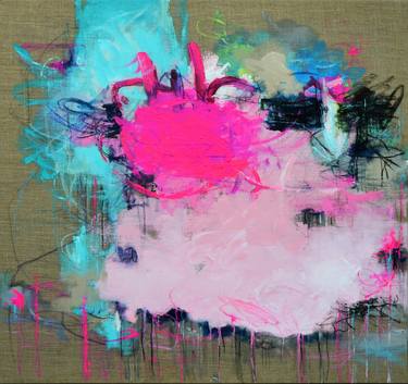 Mint Pink Abstract Painting. Vibrant, Bold, Colorful, gestural thumb