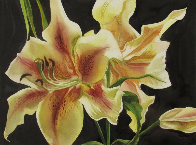 double yellow lilies Painting by Alfred Ng | Saatchi Art