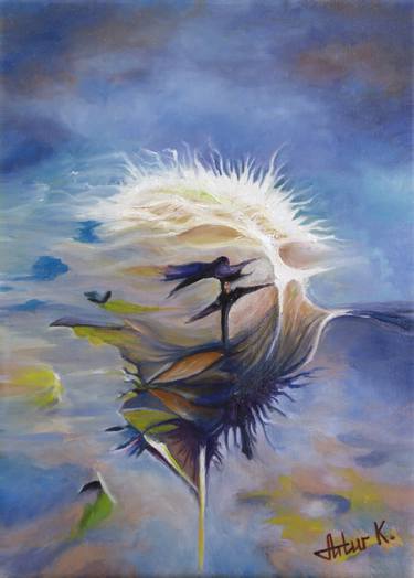 Dandelion dance | Abstract painting flower in the wind thumb