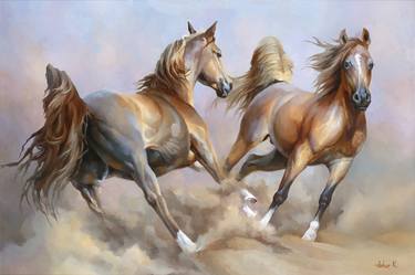 Horses in the dust | Painting with horses thumb