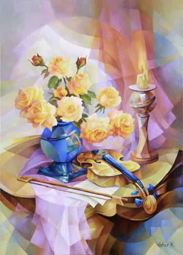 Yellow roses and violin | Abstract still life thumb