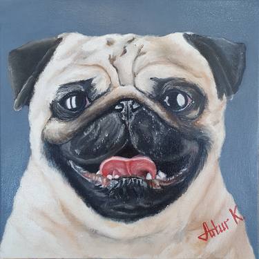 Pug dog picture | Oil painting on canvas, portrait of a dog thumb