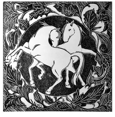 Caper in Acanthus - Limited Edition hand printed Lino cut. thumb