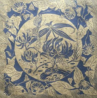 Nature Bound in Gold. Hand printed Limited Edition Lino cut. thumb