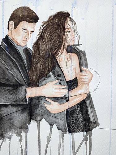 Hold me in your arms.Watercolor love illustration.Love Story. thumb