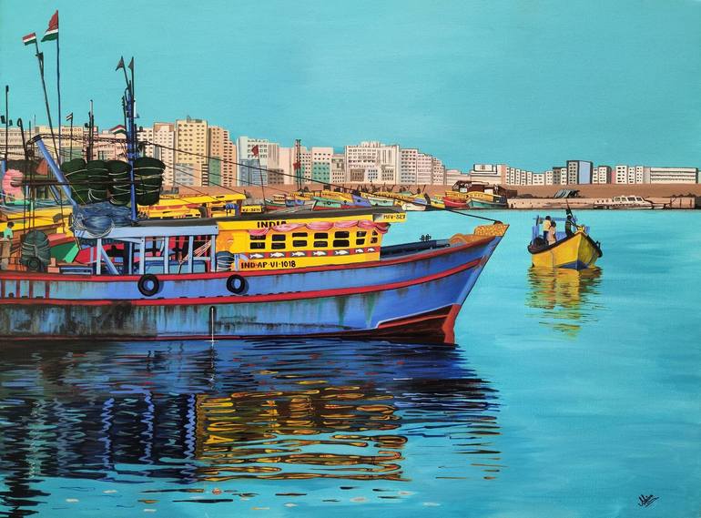 Print of Contemporary Boat Paintings by D Shiva Prasad Reddy