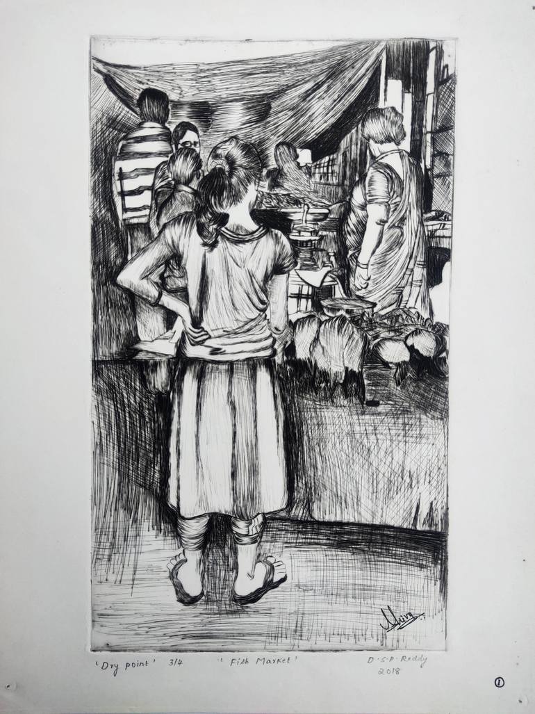 Original Art Deco People Printmaking by D Shiva Prasad Reddy