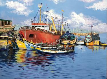 Print of Sailboat Paintings by d shiva prasad reddy