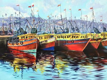 Print of Photorealism Boat Paintings by d shiva prasad reddy