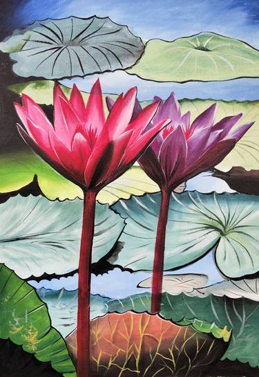 Print of Fine Art Floral Paintings by d shiva prasad reddy