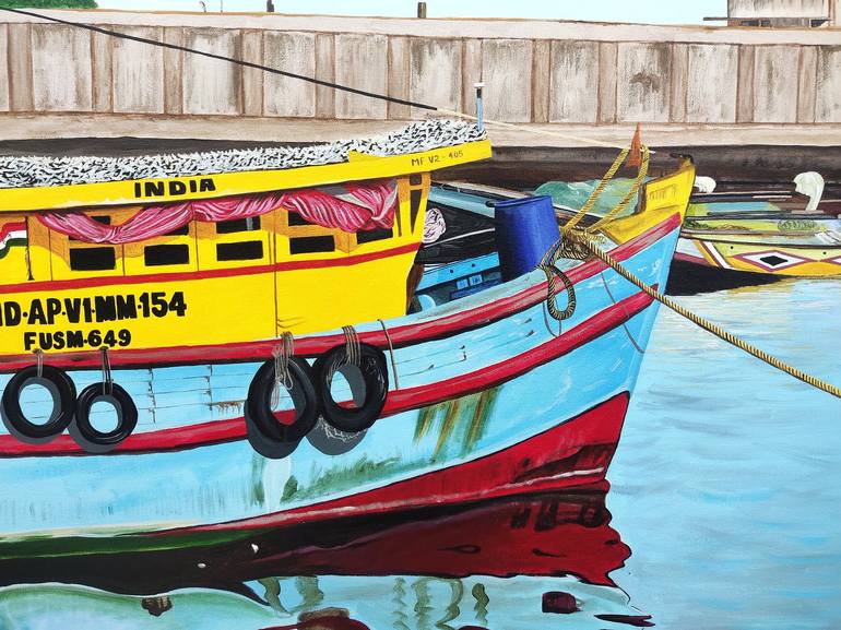 Original Boat Painting by d shiva prasad reddy