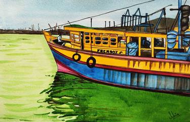 Print of Fine Art Boat Paintings by d shiva prasad reddy
