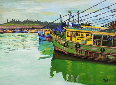 Original Fine Art Boat Paintings by d shiva prasad reddy