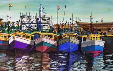 Print of Fine Art Boat Paintings by d shiva prasad reddy
