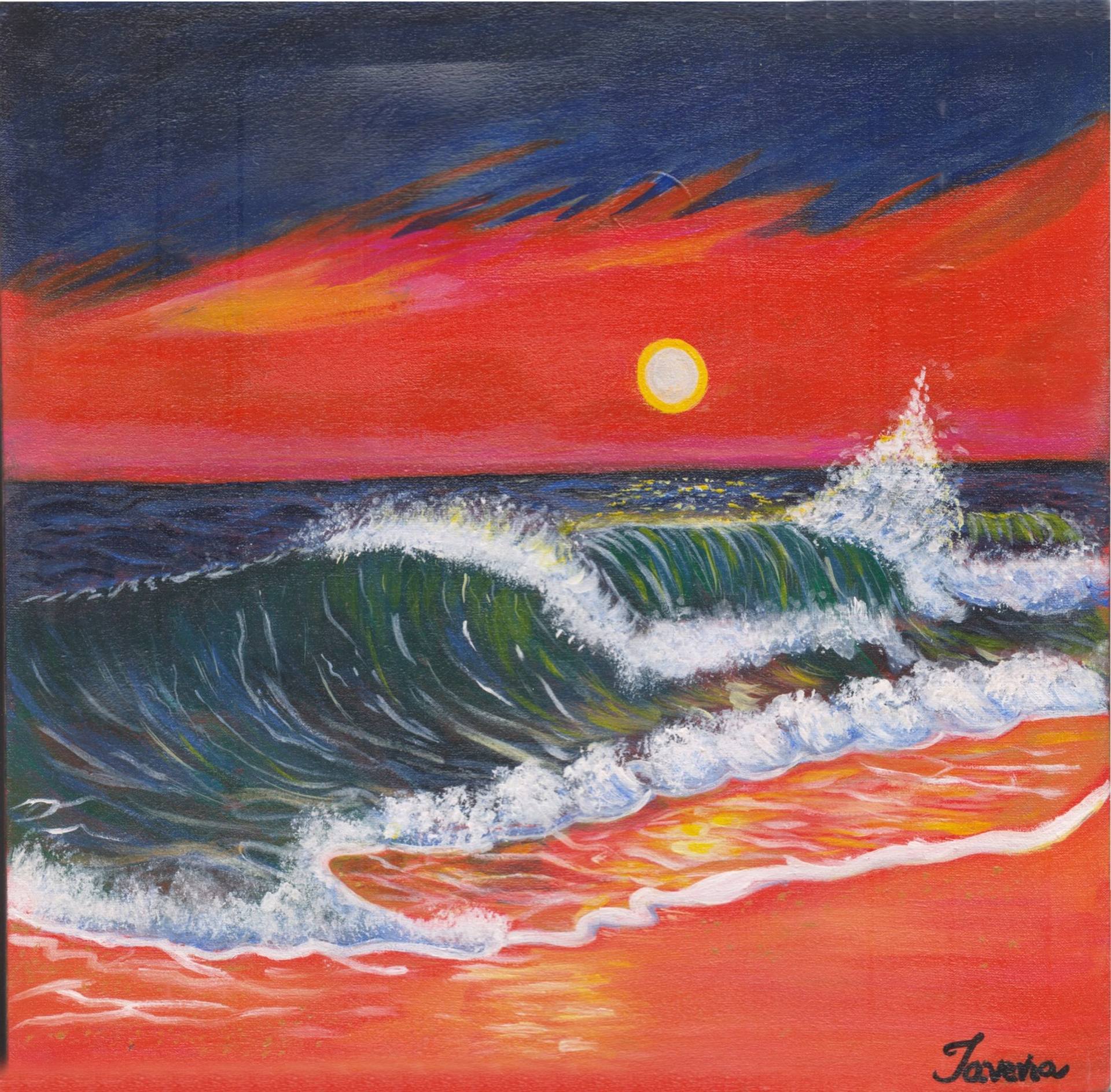 Sunset Orange Ocean Waves Acrylic Painting Painting by Javeria