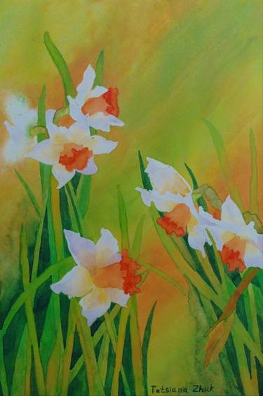 Saatchi Art Artist Tatyana Zhuk; Paintings, “White daffodils” #art