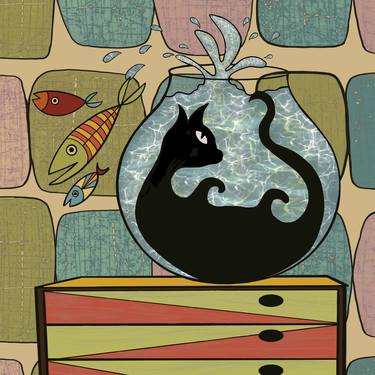 Print of Illustration Cats Mixed Media by Anita Pfeiffer