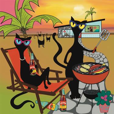 Original Cats Mixed Media by Anita Pfeiffer