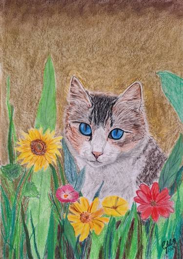Original Figurative Cats Painting by Cybele Chaves