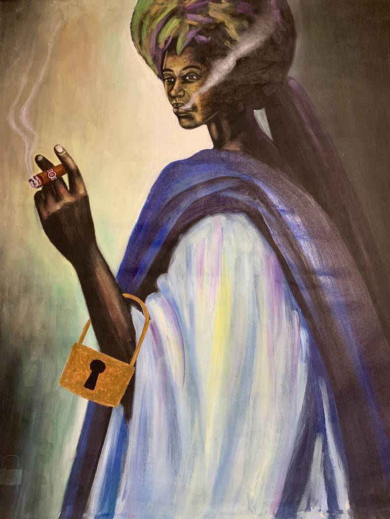 Princess TuTu smoking a cigar and carrying her padlock bag - Print