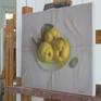 . The beautiful gold color of fruits and their texture inspired me to create this work.