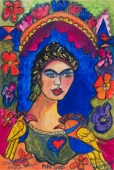Saatchi Art Artist Christina Jarmolinski; Paintings, “Frida with her Birds” #art