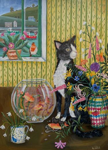 Original Folk Cats Paintings by EMILY WOODARD