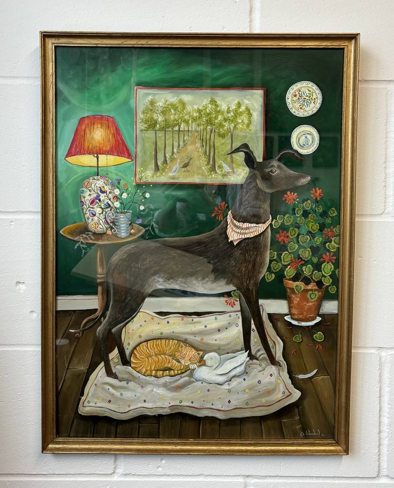 Original Contemporary Dogs Painting by EMILY WOODARD