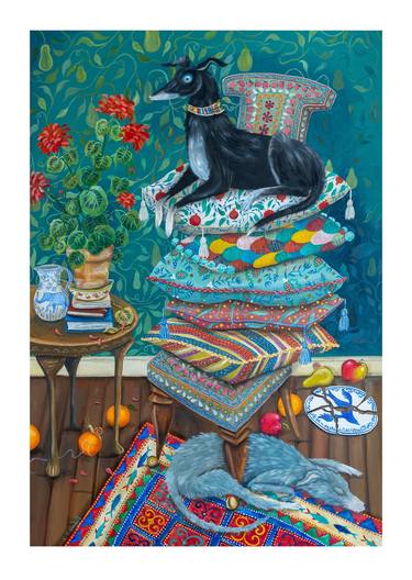 Original Contemporary Dogs Paintings by EMILY WOODARD