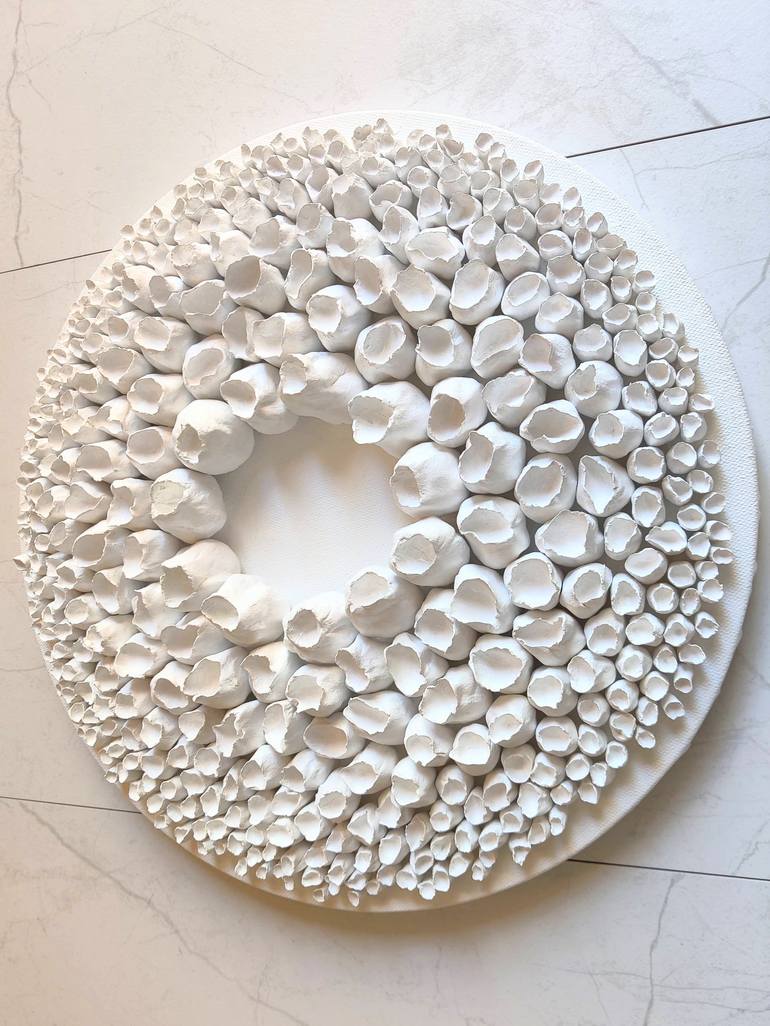 Coral wall art, white clay wall sculpture, 3D artwork by Art By