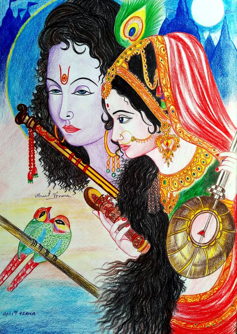 Krishna and Meera Painting by Amit Verma | Saatchi Art