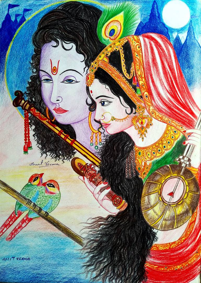 Krishna and Meera Painting by Amit Verma | Saatchi Art
