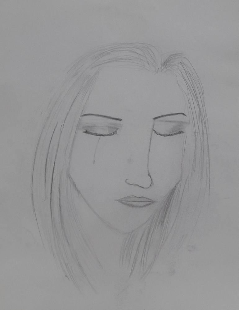 sad woman black and white drawing