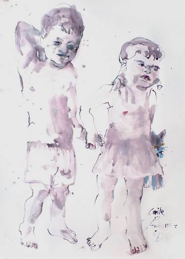 Original Expressionism Children Drawings by Anne Cardot